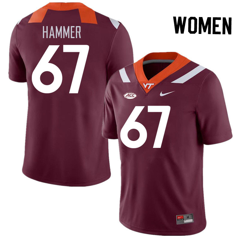 Women #67 Hannes Hammer Virginia Tech Hokies College Football Jerseys Stitched Sale-Maroon